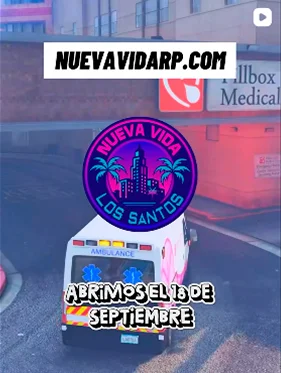 Ambulancia del servicio sanitario con el logotipo de Nueva Vida Los Santos