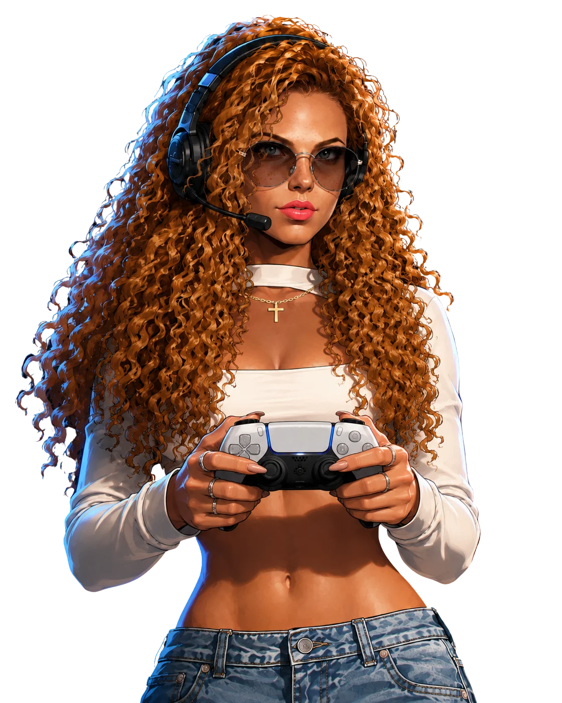 Personaje con auriculares y mando de PS5 en el servidor Nueva Vida Los Santos